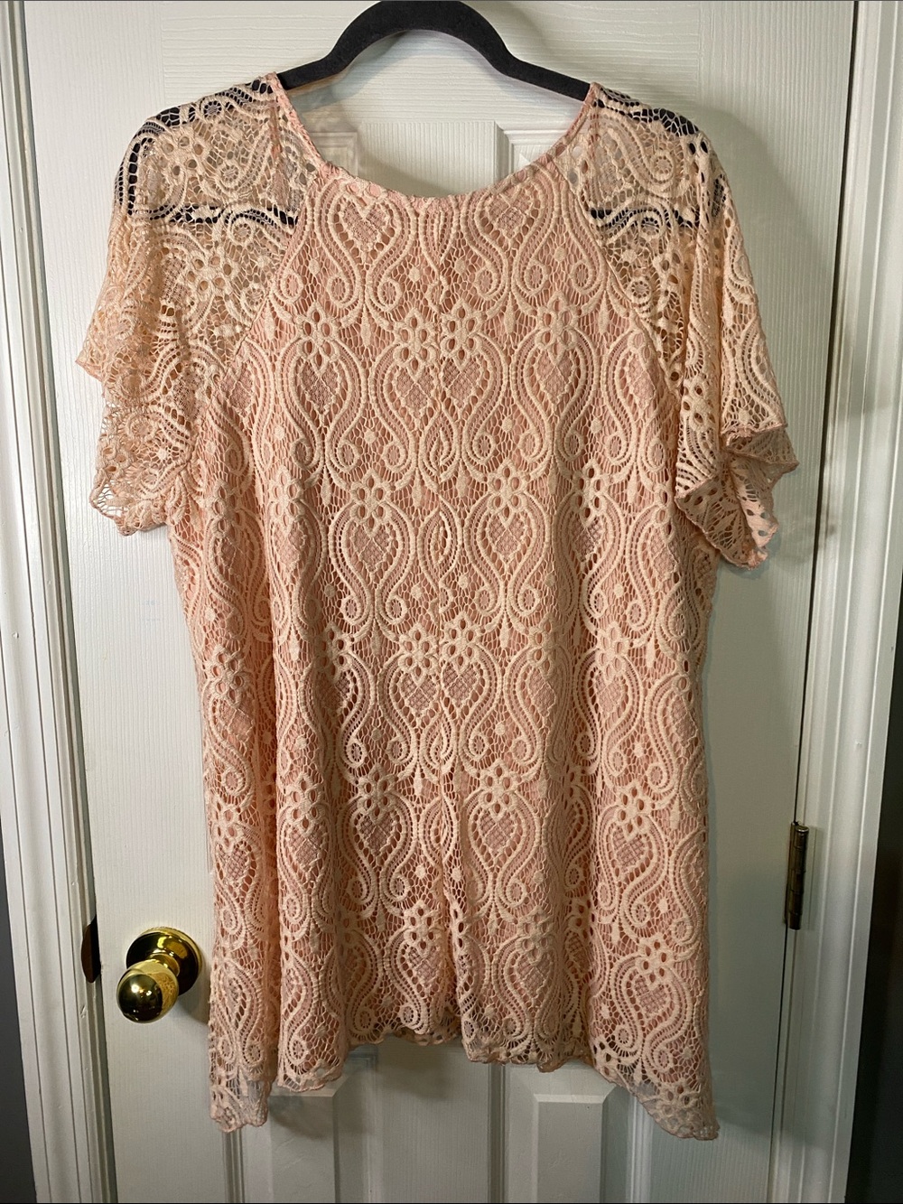 Brittany Black Peach Lace Top with Studded Accent Size2X - Picture 2 of 6